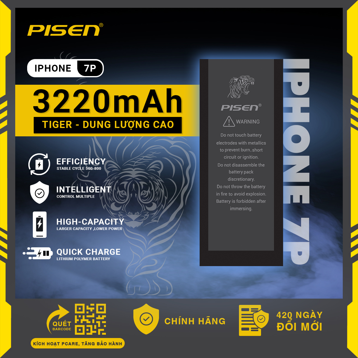 PISEN Tiger i7P - Pin dung lượng cao iPhone i7 Plus - 3220mAh ( Pin iPhone 7 Plus )
