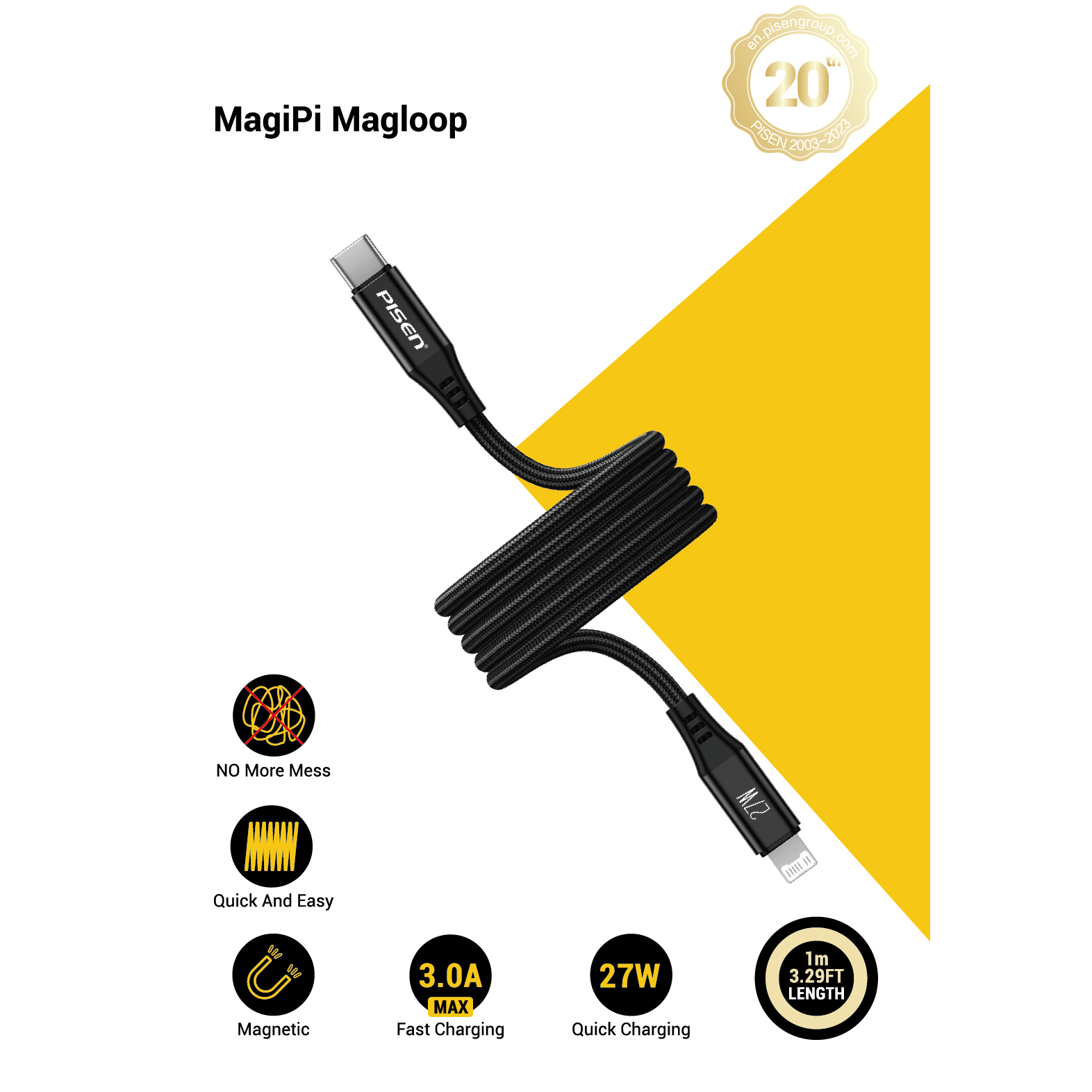 PISEN QUICK MagiPi Magloop Lightning USB-C 1m , Magic black