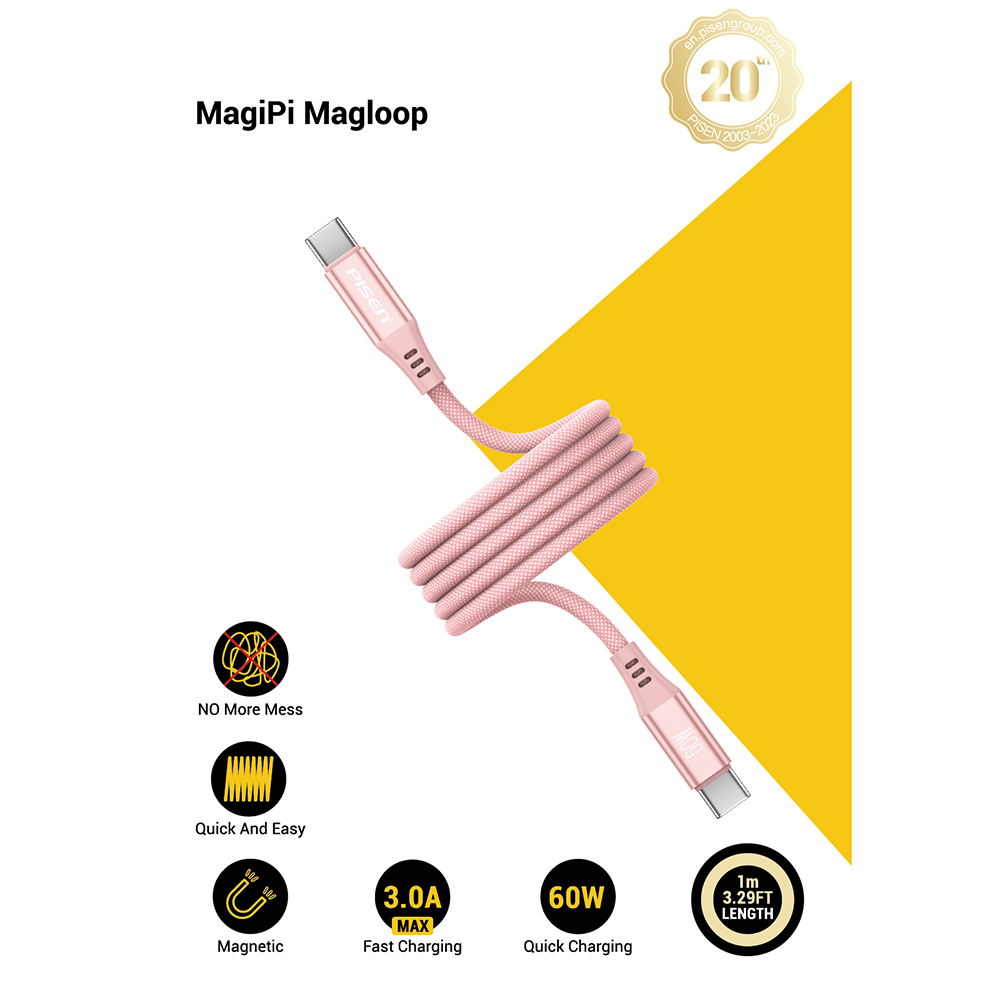 PISEN PRO  MagiPi Magloop USB-C 60W 1m , pink