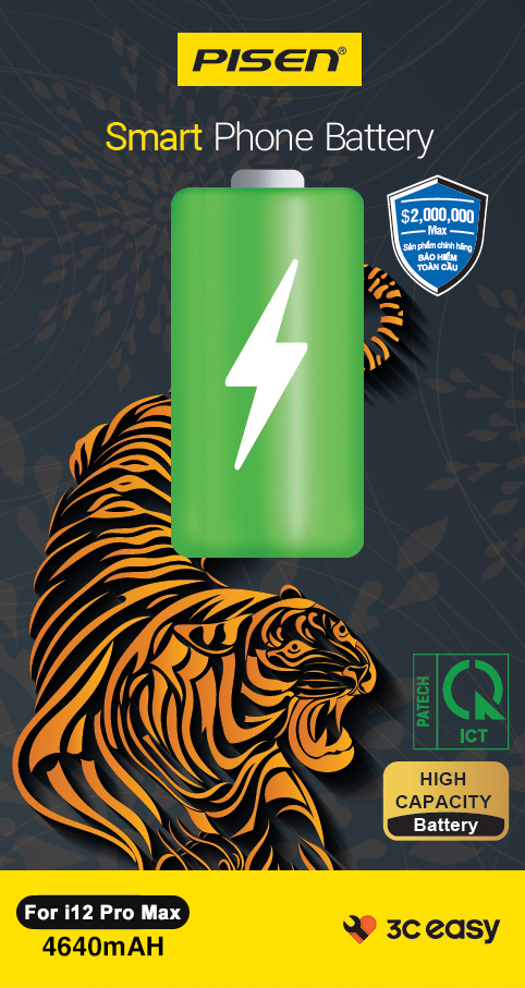PISEN Tiger i12 Pro Max - Pin dung lượng cao iPhone i12 Pro Max
