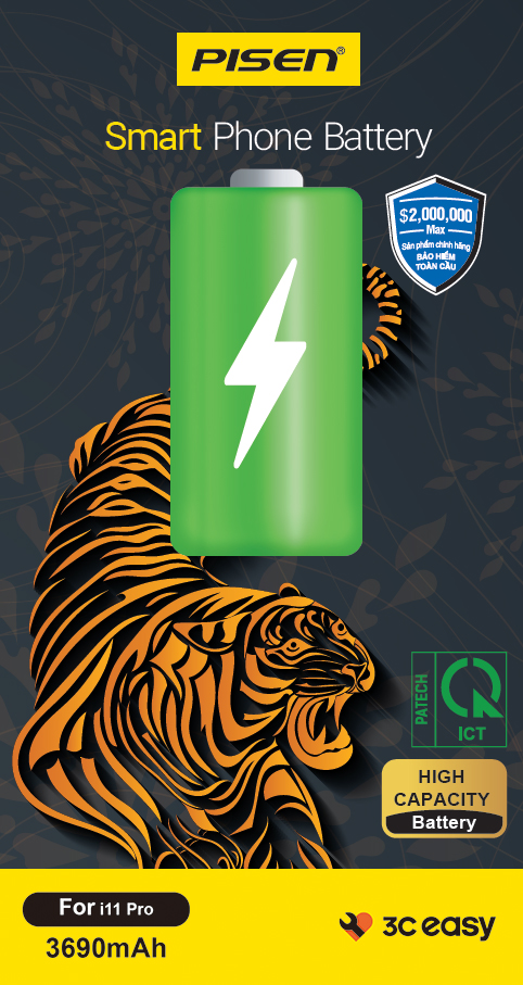 PISEN Tiger i11 Pro - Pin dung lượng cao iPhone i11 Pro