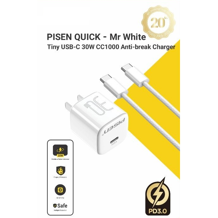 PISEN QUICK - Mr White Tiny USB-C 30W CC1000 Anti-break