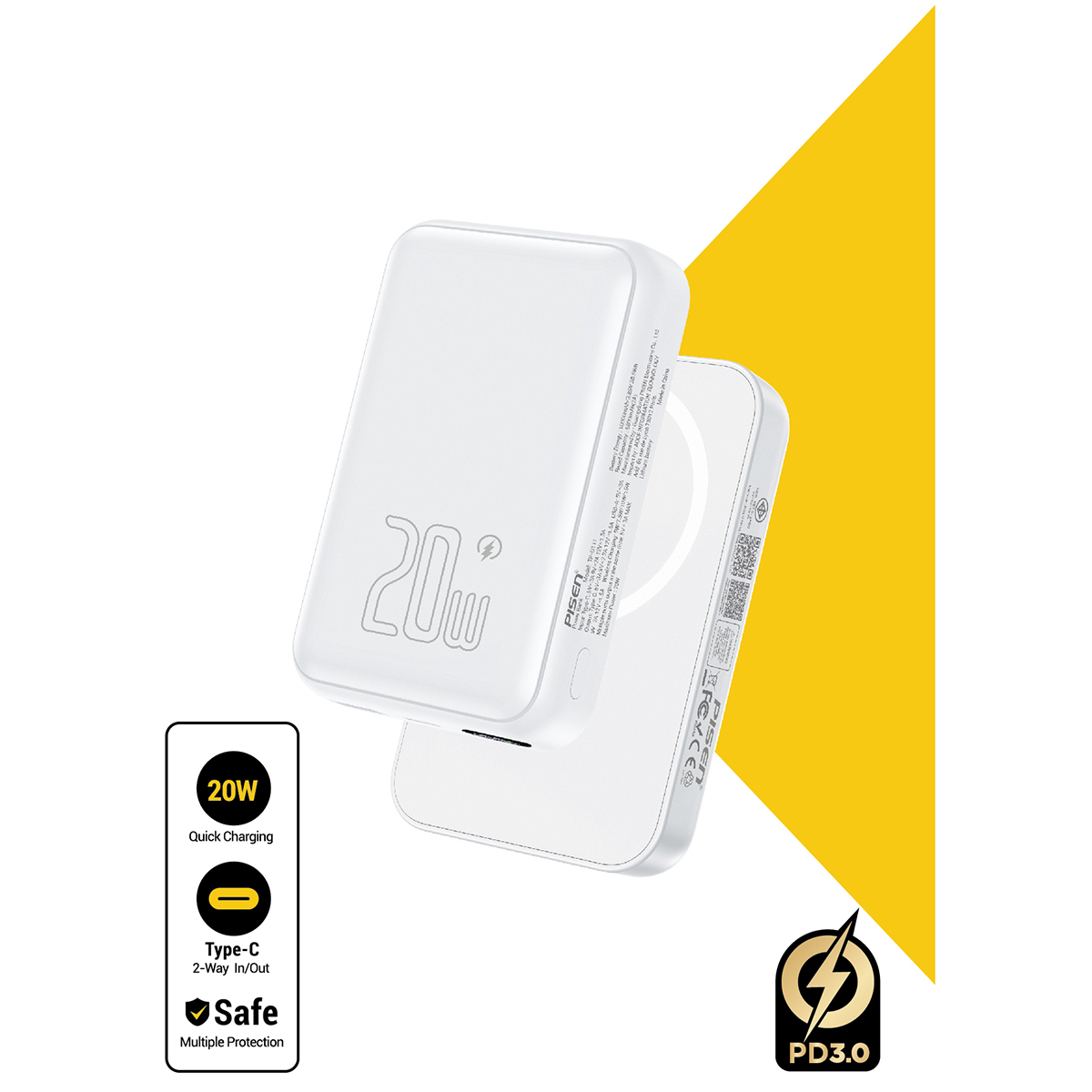 PISEN QUICK PowerMag 20W Digital , White Apple