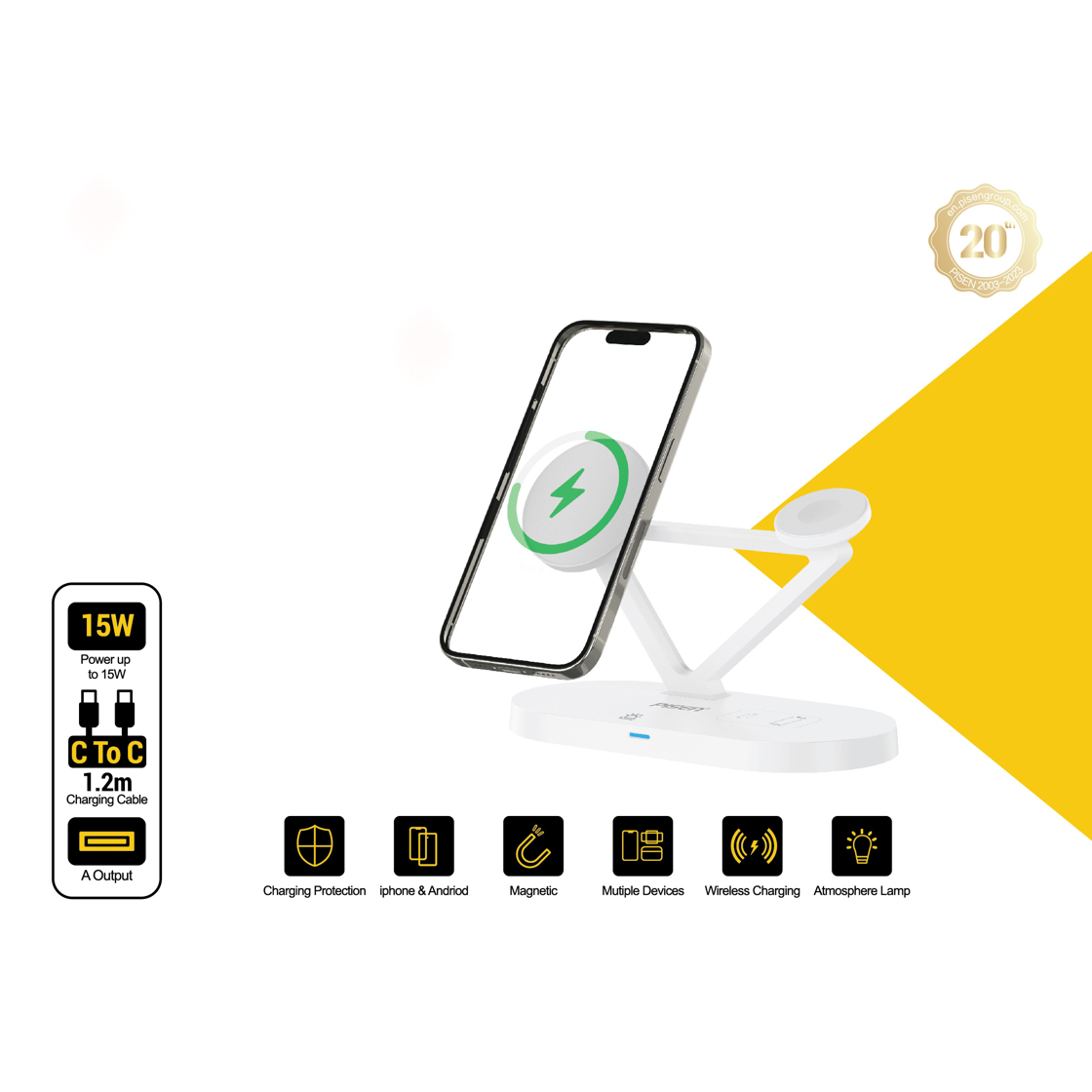 Sạc không dây 3 trong 1 - PISEN Pro - Wireless 3-in-1 Night Light