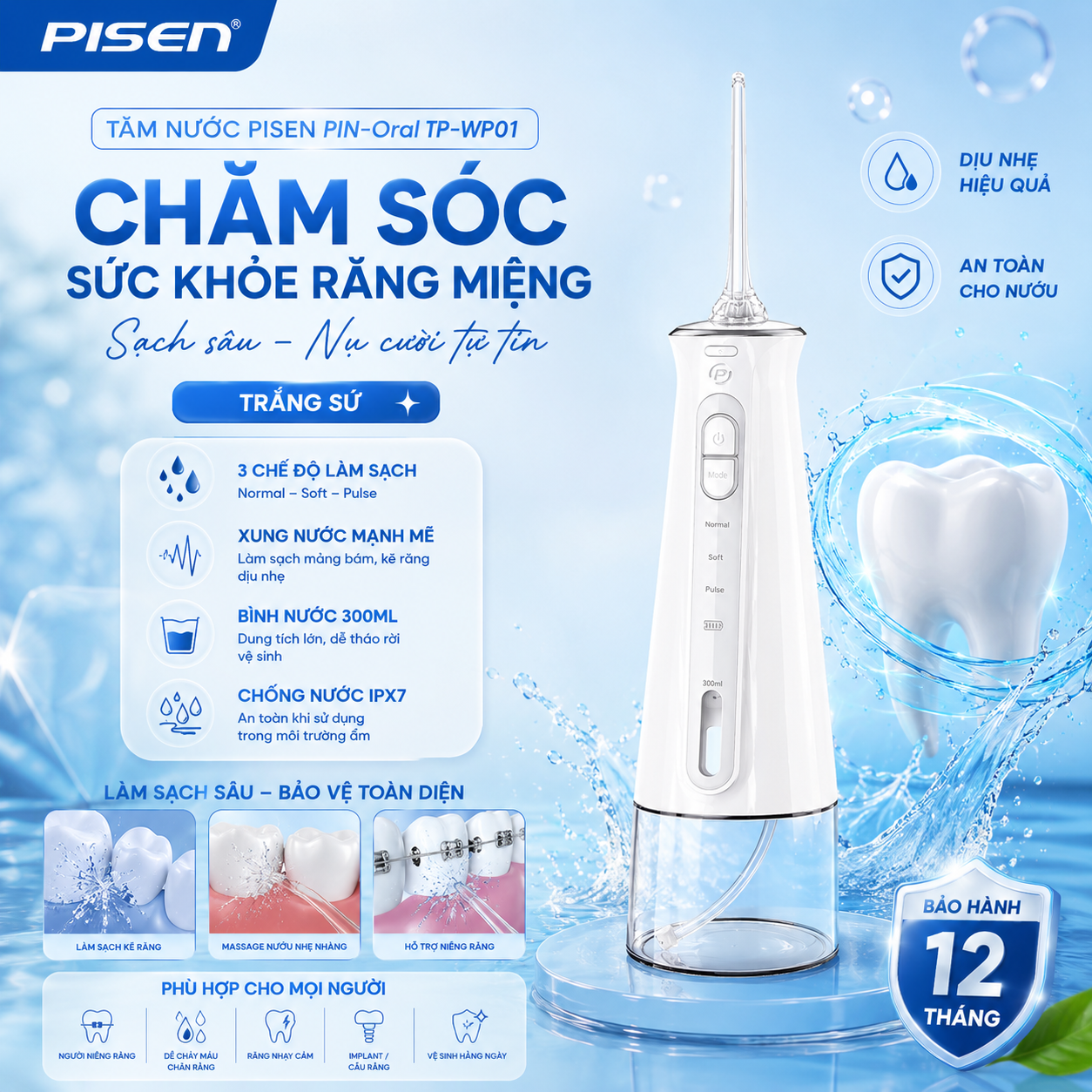 Tăm nước PISEN PIN-Oral  TP-WP01 - Trắng sứ