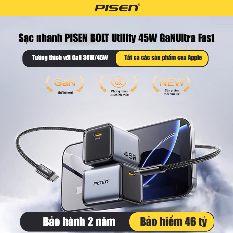 Sạc PISEN BOLT Utility 45W GaNUltra Fast